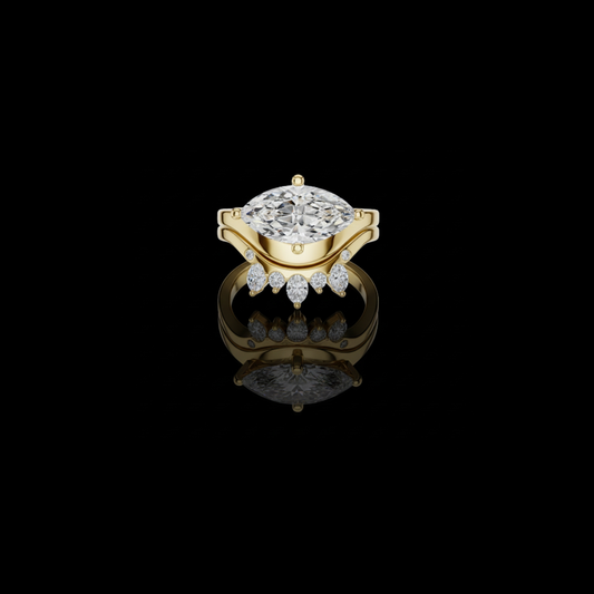 2.31 CT Regal Marquise Cut Lab Grown Diamond Ring with Scalloped Diamond Accent Band