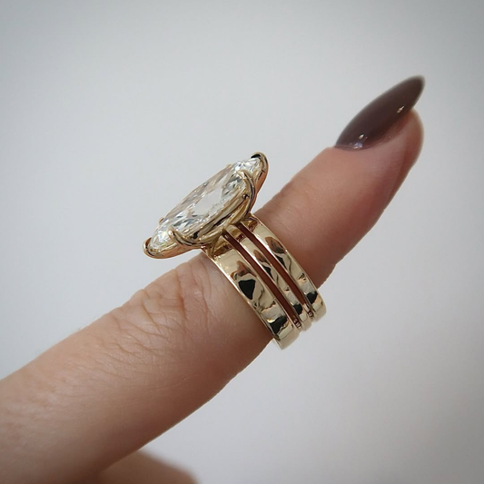 Marquise Cut Moissanite Triple Band Wedding Ring - view 4