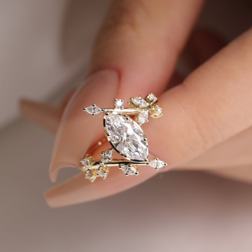 2.00 CT Botanical Marquise Lab Grown Diamond Ring with Branch Inspired Accent in Gold For Gift