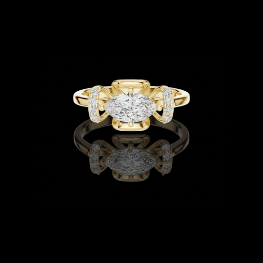 0.67 CT Shiny Marquise Cut Lab Grown Diamond Ring with Sculpted Split Prong Setting and Side Accents