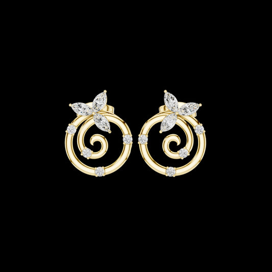 0.30 CT Classic Moissanite Marquise Cut Elegant Spiral Earrings With Round Diamond Leaf Accents