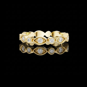 0.70 TCW Vintage Inspired Round Cut Moissanite Diamond Milgrain Band in Solid Gold