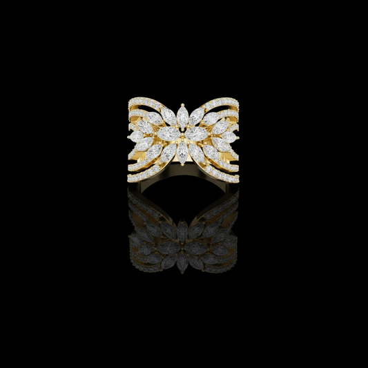 2.01 TCW Luxury Marquise Lab Grown Diamond Floral Cluster Multi Row Pave Split Shank Cocktail Ring For Her