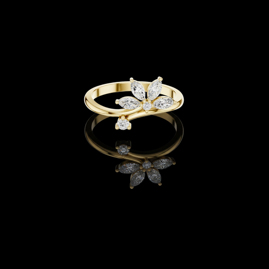 0.26 TCW Imperial Marquise Cut Lab Grown Diamond Floral Ring with Wrap Style Gold Band