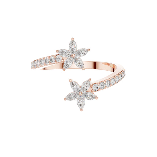 0.25 CT Exquisite Elegant Floral Marquise Lab Grown Diamond Open Ring with Pave Diamond Band