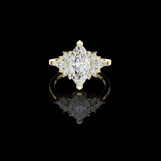 1.41 CT Luxury Marquise Lab Grown Diamond with Floral Cluster Side Accents Engagement Ring For Her