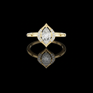1.00 CT Marquise Cut Moissanite Diamond Ring with Geometric Vintage Inspired Halo and Polished Band