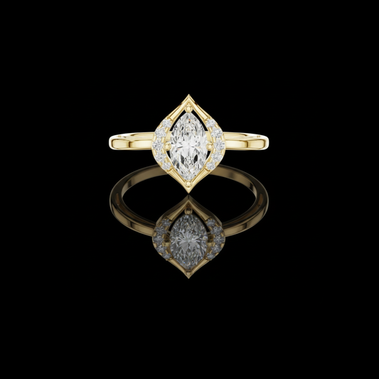 0.79 CT Marquise Cut Moissanite Diamond Ring with Geometric Vintage Inspired Halo and Polished Band