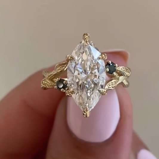 2.00 CT Nature Inspired Marquise Cut Lab Grown Diamond Ring with Leaf Details