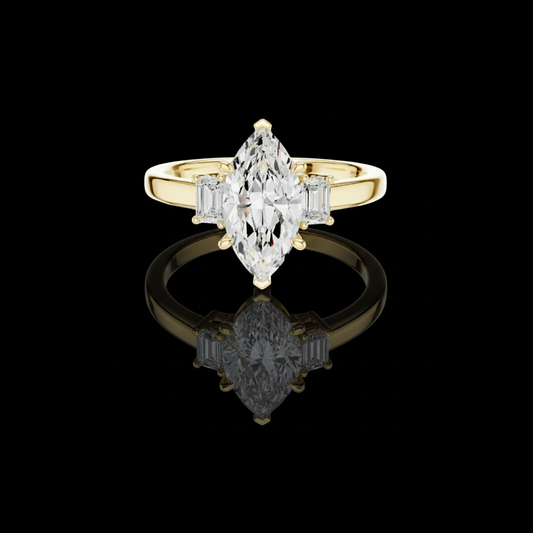 1.50 CT Marquise Cut Moissanite Diamond with Side Emerald Cut Stones Elegant Three Stone Proposal Ring for Her