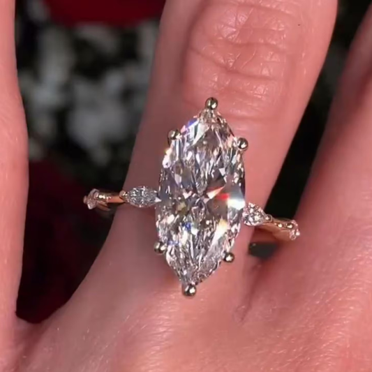 2.90 CT Luxurious Marquise Cut Lab Grown Diamond Engagement Ring Fine Jewelry For Her