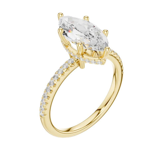 Marquise Cut Pave Lab Diamond Solitaire Engagement Ring - view 4