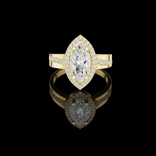1.15 CT Elongated Solitaire with Pave Band and Sparkling Moissanite Diamond Round Cut Halo For Her