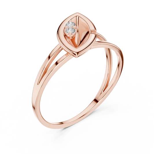 Leaf Solitaire Ring with Bezel Set Moissanite Round Accent - view 3