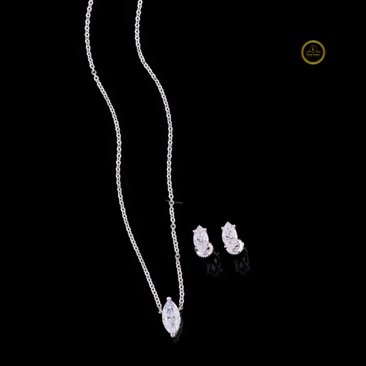 Marquise Cut Pendant Necklace with Stud Earrings Set - view 2