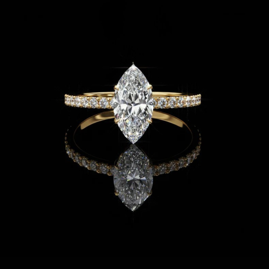 0.82 CT Elegant Marquise Cut Lab Grown Diamond Ring with Pave Stones Ivevar Luxury Fine Jewelry