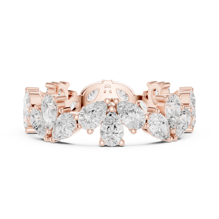 Pear Cut Lab Diamond Floral Eternity Band Ring - view 2