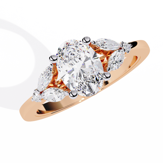 Oval Cut Moissanite Engagement Ring With Marquise Side Stones - view 3