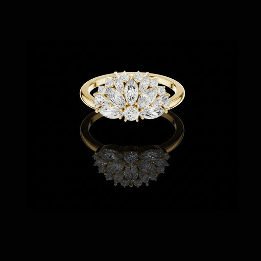 0.08 CT Iconic Marquise Cut Lab Grown Diamond Floral Ring By Nature Inspired Statement Fine Jewelry