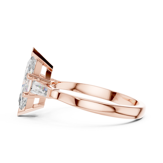 Marquise Lab Diamond Wedding Ring With Baguettes - view 4