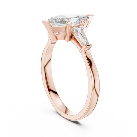 Marquise Lab Diamond Wedding Ring With Baguettes - view 2