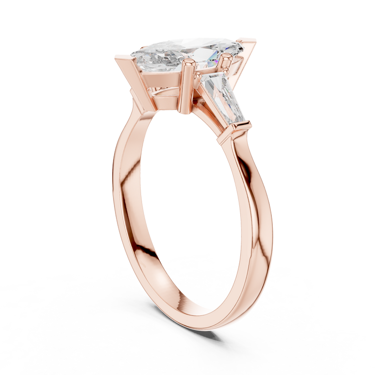 Marquise Lab Diamond Wedding Ring With Baguettes - view 2