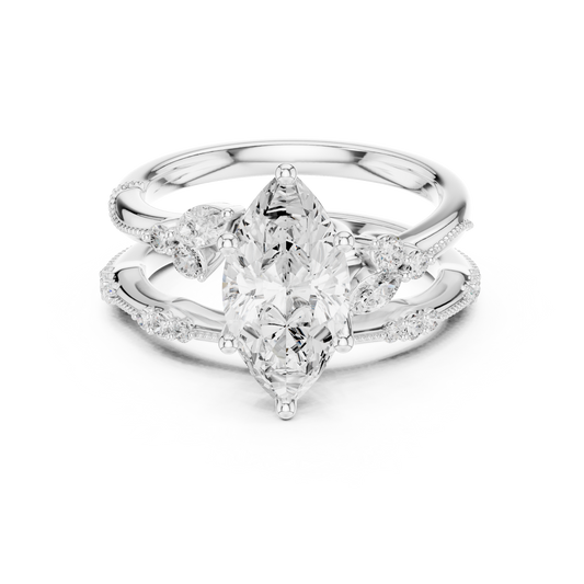 Marquise Cut Women's Vintage Cluster Bridal Ring Set - view 3