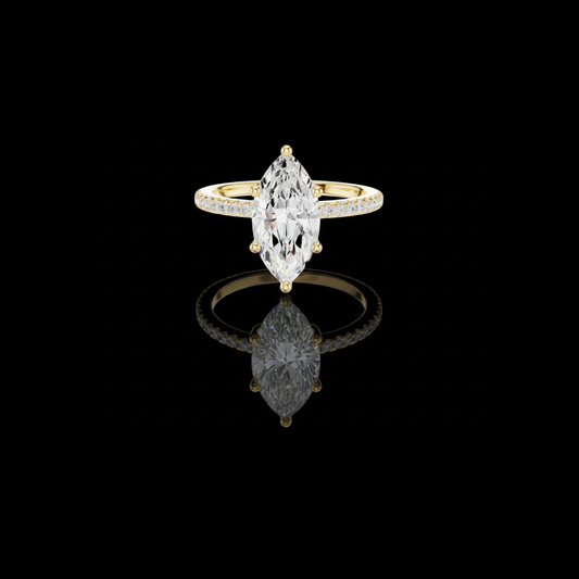 2.00 CT Elegant Marquise Cut Lab Grown Diamond Solitaire Ring with Pave Set Gold Band