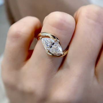 2.50 TCW Luxury Marquise Moissanite Diamond with Sculpted Bypass Modern Solitaire Statement Ring