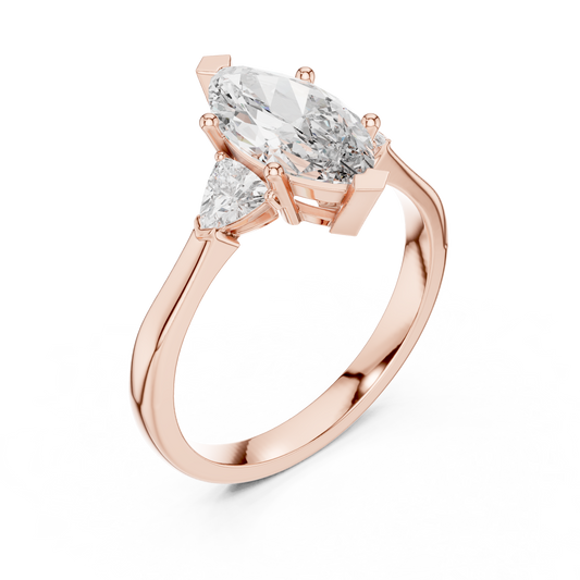 Marquise Lab Diamond Engagement Ring with Trillion Side Stones - view 3
