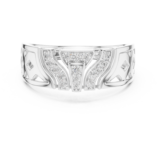 Round Cut Moissanite Men's T Shield Pave Openwork Gold Ring - view 3
