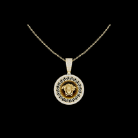 0.80 TCW Medusa Head Luxury Greek Key Medallion Pendant with Moissanite Diamond Iced Border Classic Jewelry