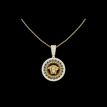 0.80 TCW Medusa Head Luxury Greek Key Medallion Pendant with Moissanite Diamond Iced Border Classic Jewelry