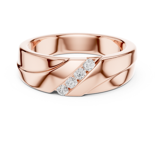 0.16 TCW Stylish Moissanite Gold Band Ring with Diagonal Channel Set Round Diamonds