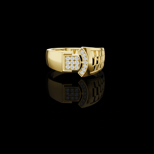 0.17 TCW Classic Round Lab Grown Diamond Architectural Grid Design with Pave Stones Statement Fine Ring