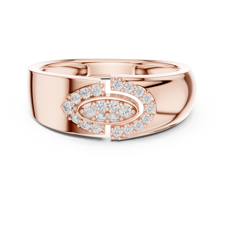 Round Cut Moissanite Men's Modern Split Link Pave Gold Engagement Ring - view 2