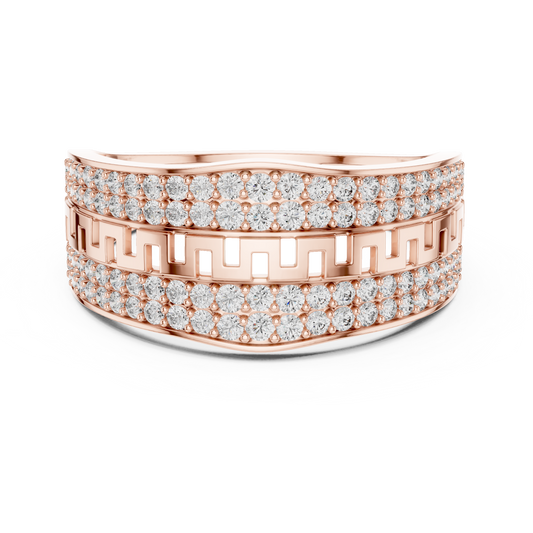 0.68 TCW Luxury Pave Set Round Moissanite Diamond with Greek Key Pattern Statement Ring Fine Jewelry