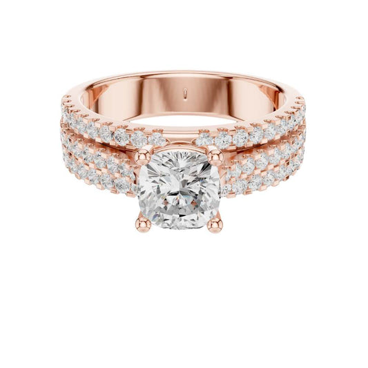 1.42 CT Luxurious Cushion Cut Moissanite Diamond Solitaire Ring with Triple Row Micro Pave Band