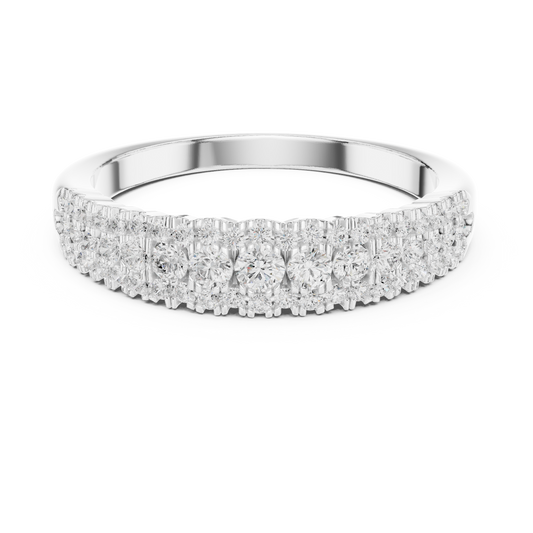 Round Cut Lab Diamond Brilliant Triple Row Pave Wedding Band Ring - view 3
