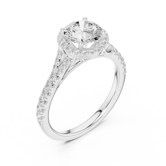 Round Halo Moissanite with Pave Band Ring - view 4