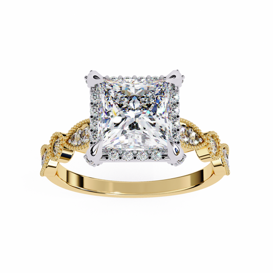 Princess Cut Halo Lab Diamond Filigree Ring