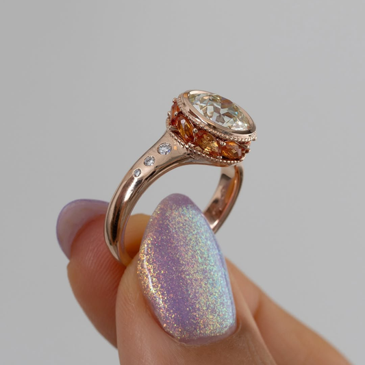 European Round Moissanite Bezel Set Ring With Hidden Halo - view 3