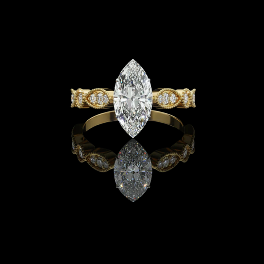 0.82 CT Marquise Cut Lab Grown Diamond Vintage Ring Halo Milgrain Design by Ivevar Luxury
