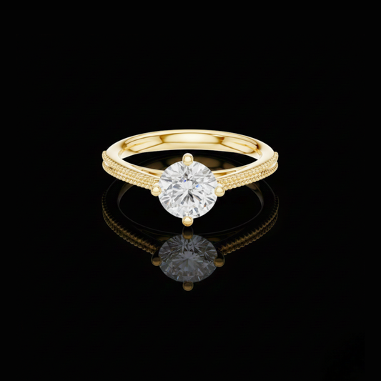 0.85 TCW Classic Round Brilliant Moissanite Diamond Milgrain Solitaire Engagement Minimalist Luxury Ring for Her