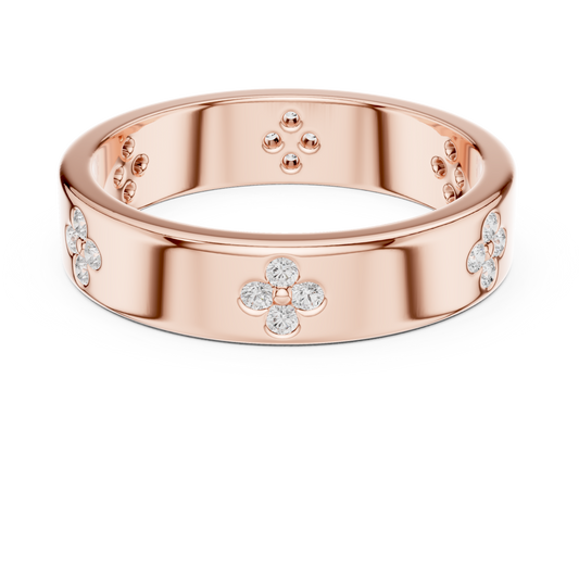 0.24 TCW Luxurious Round Moissanite Diamond Band with Floral Cluster Accents Classic Fine Jewelry Ring