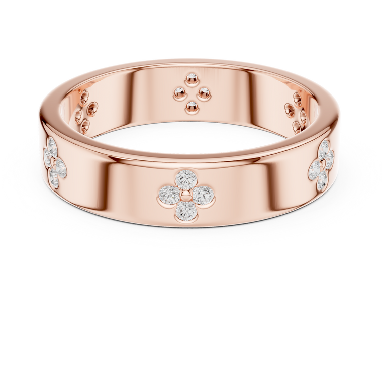 Round Cut Moissanite Men's Four Leaf Clover Wedding Band - view 2