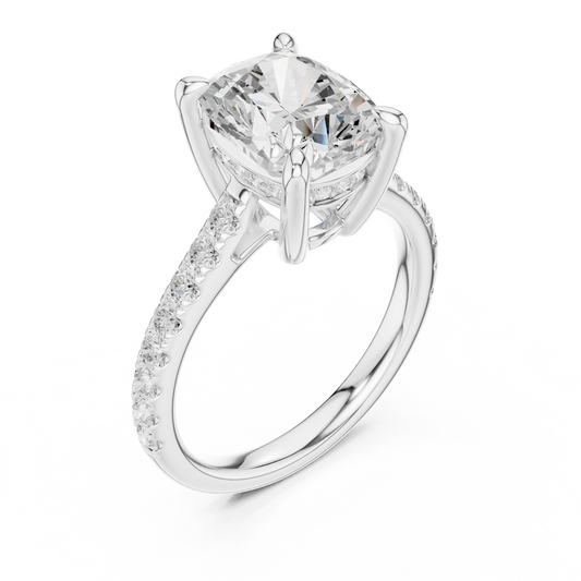 Cushion Cut Lab Diamond Hidden Halo Pave Engagement Rings - view 4