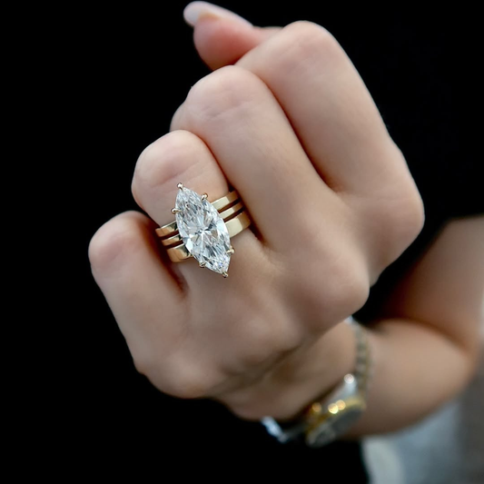 3.00 TCW Iconic Marquise Moissanite Diamond Triple Shank Engagement Ring Modern Statement Jewelry For Her