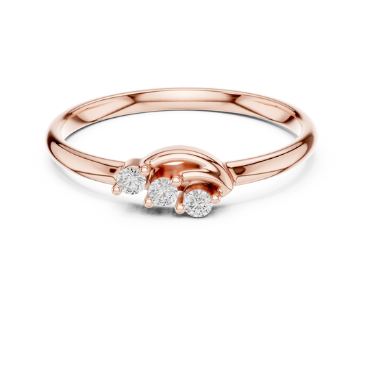 Round Cut Lab Diamond Three Stone Wave Ring - view 2