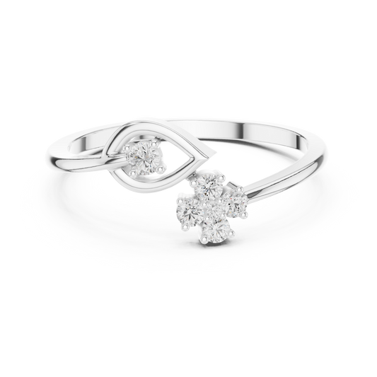 Open Leaf with Flower Round Moissanite Bypass Ring - view 3